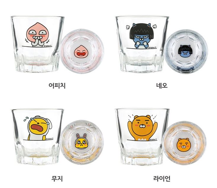 Kakao Friends APEACH 4 Type Emotion Honey Soju Glass One set 