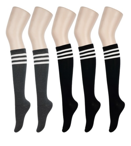 Three-line Knee socks mixed color set for women 5P - Now In Seoul