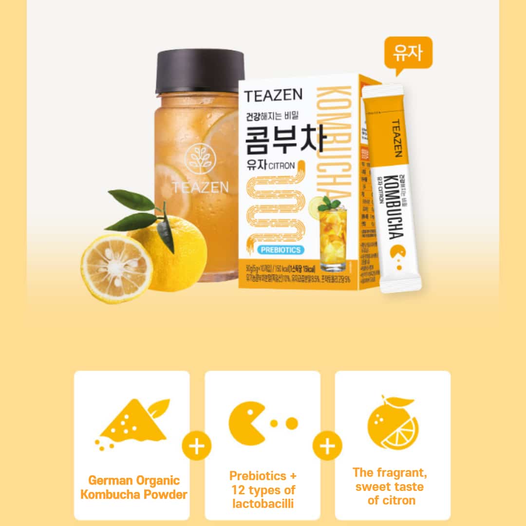 TEAZEN Kombucha Citron 5g x 10 sticks Prebiotics Citron Diet Tea - Now ...