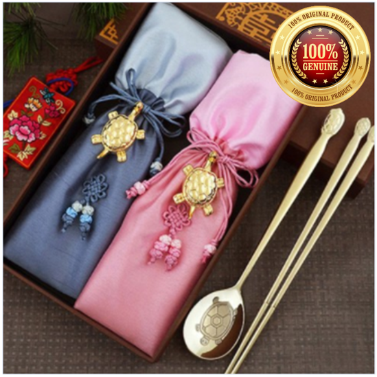 Korean Stainless Steel 304 Chopsticks Spoon Couple Gift Gold Plated Turtle 
