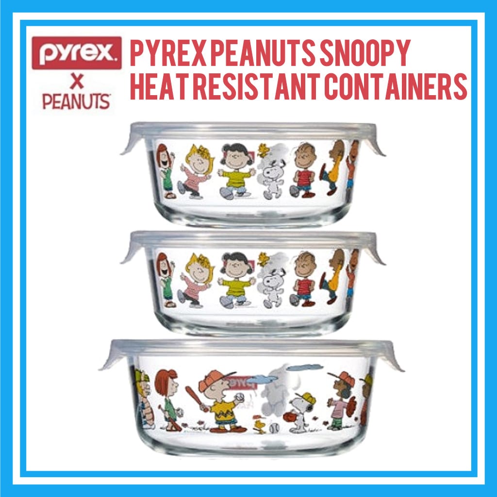 Pyrex Peanuts Snoopy Glass Storage Heat Resistant Containers Round