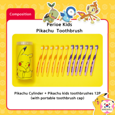 Perioe Kids 3 Step Children's Toothbrush 12pcs (Pikachu/ Piplup ) 3 to 13 years old Pokemon Kakao Pikachu Piplup Squirtle Pinkfong Kids dental care